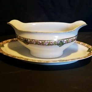 Antique O & E G Royal Austria Porcelain China Gravy Boat & Under-plate RARE